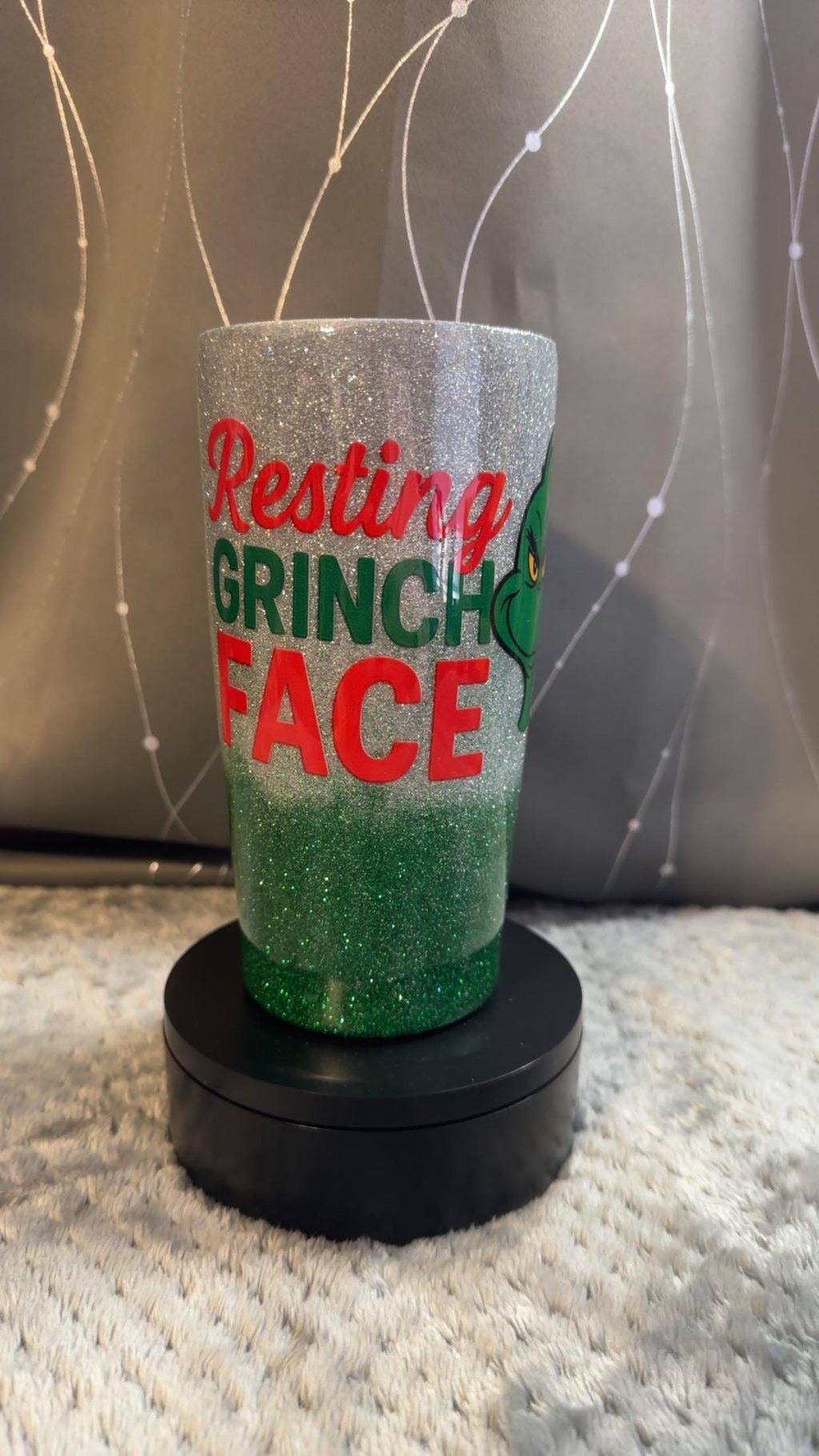 Funny Green & White Glitter Ombre Holiday Tumbler – Grinch Inspired Designs Available