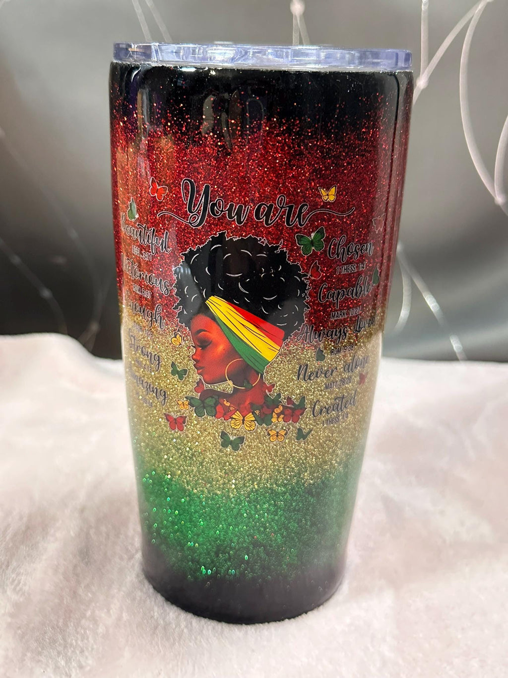 Black Girl Affirmation Glitter Tumbler