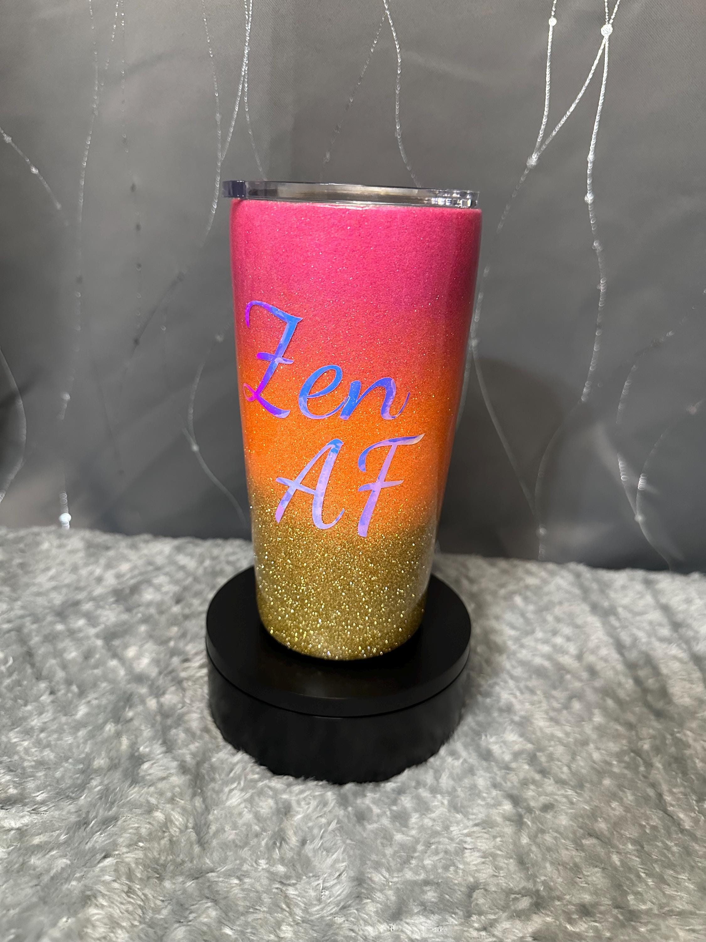 Personalized Tri-Color Ombre Glitter Tumbler – 'Zen AF' – Custom Color Options & Multiple Sizes Available