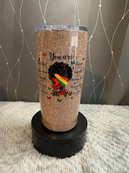 Black Girl Affirmation Glitter Tumbler